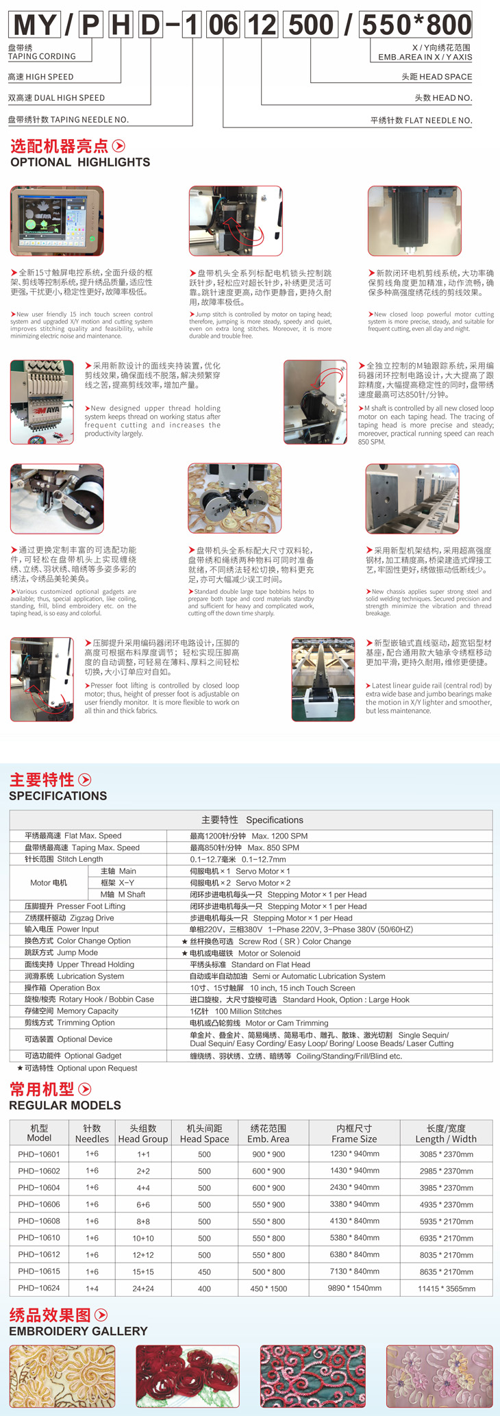 PHD系列双高速混合盘带（缠绕、绳绣）平绣电脑绣花机(图1)